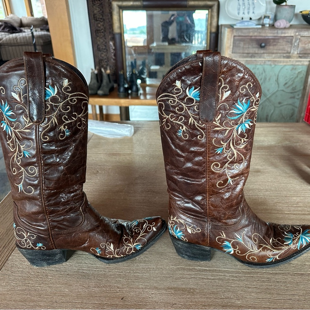 Lane Ametria Women's  Brown Crinkly Leather Snip Toe Western Boots